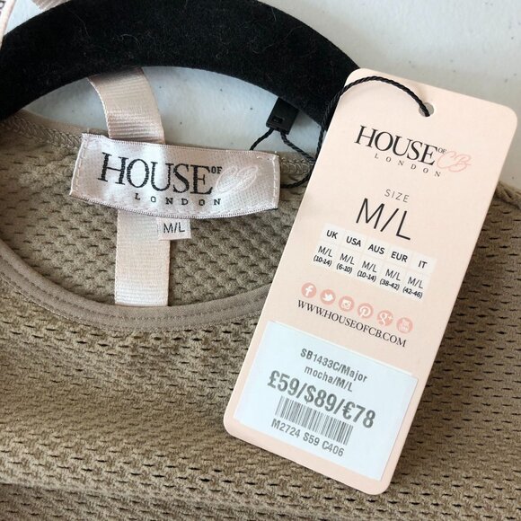 House of CB London Women's Major Crop Top Knit Crew Neck Mocha Brown M/L - Picture 3 of 4